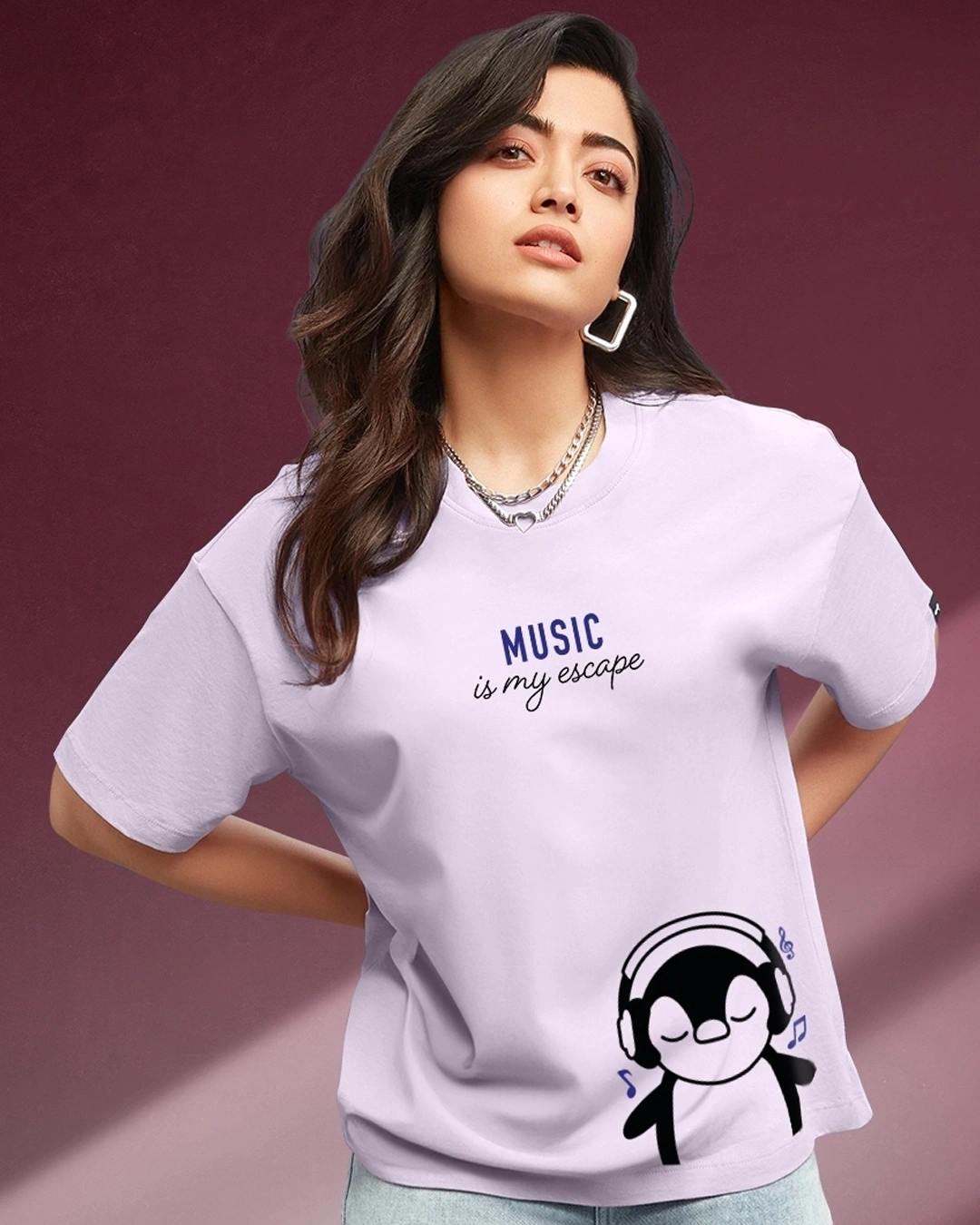 Photo 1 of 6 - Women's Purple Music Is My Escape Graphic Printed T-shirt | FrenchEagle