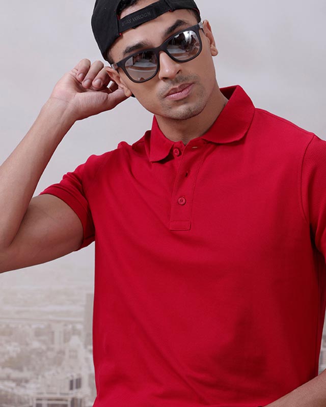 Photo 1 of 1 - Men's Red Plain Polo T-Shirt - Casual and Comfortable, Perfect for Everyday Wear | FrenchEagle